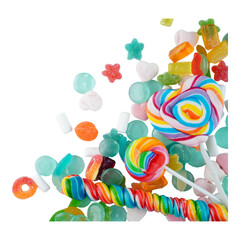 Colorful assorted candy border isolated transparent