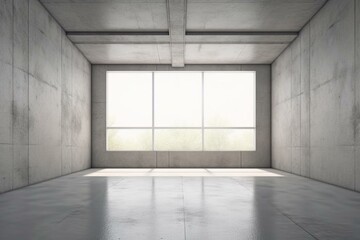 Minimalist concrete room with natural sunlight and abstract empty space - versatile industrial background. Generative AI