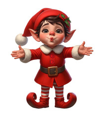 A happy Christmas Elf ready for a kiss isolated on a transparent background	