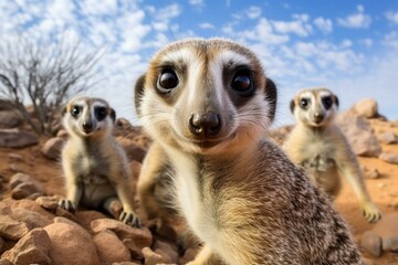 Fototapeta premium Playful inquisitive suricates. Generative AI