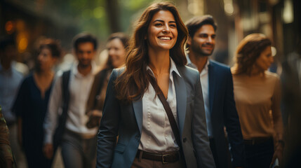 Obraz premium Confident attractive Indian female business executive - office worker - stylish navy blue suit - close up shot 