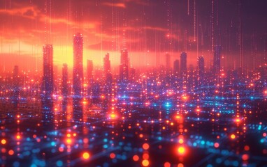 Fototapeta premium Smart city and abstract line and dot connect with gradient line design, big data connection technology concept. 