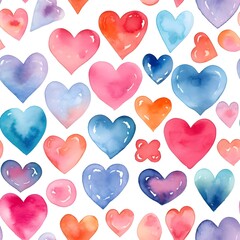 seamless pattern with hearts ,water color on white background