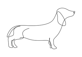 Simple cute dachshund dog continuous one line drawing. Isolated on white background vector illustration. Free vector