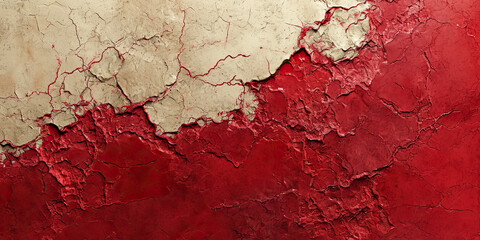 Marbled fusion of cherry red and ivory hues on a textured canvas, delivering a dynamic and organic interplay of colors