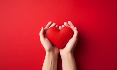 Foto op Canvas Helping hand of heart donor for patient in heart  Red heart, Family hands holding red heart, health care, hope, life insurance concept, world heart day, Generative AI © HayyanGFX