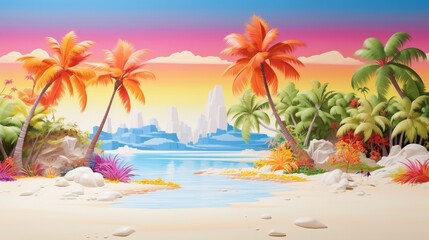Fototapeta na wymiar a tropical paradise with a vibrant pile of sand in exotic colors, arranged against a clean and untouched white canvas.