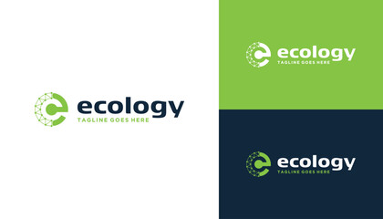 Initial Letter E Circular with Digital Wire Line Dots For Modern Technology Logo Design