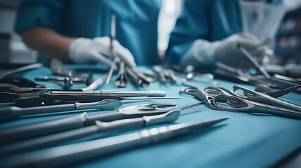 Expansive shot showcasing a surgeon's hands manipulating microsurgical instruments during a detailed procedure. - obrazy, fototapety, plakaty