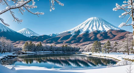 Foto op Canvas 雪解けの季節の山と草原 © sinobu