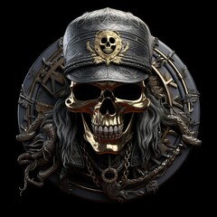 Metal pirates skull head symbol, great for 3D breastpin Models. generative AI - obrazy, fototapety, plakaty