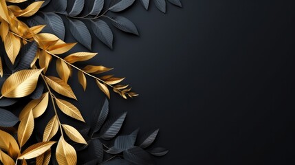 Gold and black leaves on black background