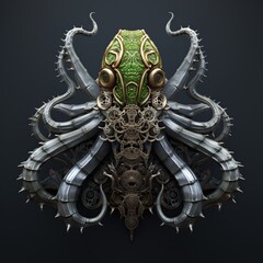 Fototapeta premium Metal octopus symbol, good for 3D breastpin Models. generative AI