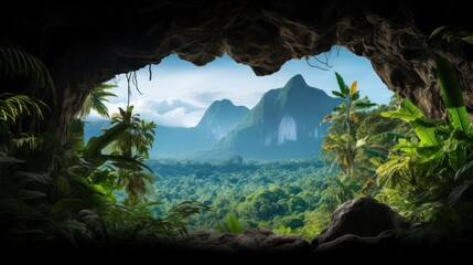 Panoramic view of the tropical jungle from the cave