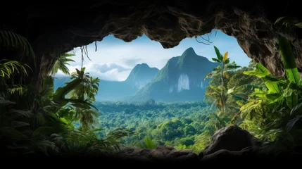 Foto op Canvas Panoramic view of the tropical jungle from the cave © Voilla