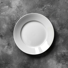 mock up empty white plate, gray background. Ai generated image