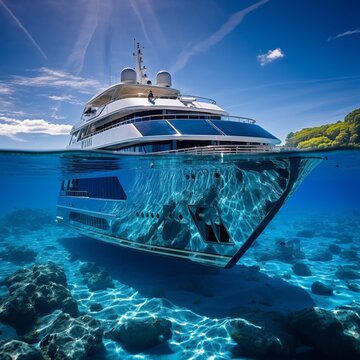 Clear blue water luxurious yacht crystal image Generative AI