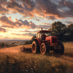 a farmer riding a tractor in the field