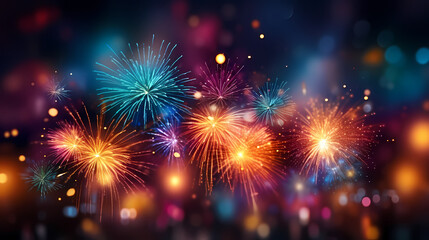 Obraz premium Beautiful fireworks background at night for holiday decoration