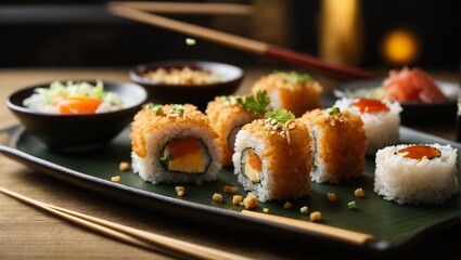 Sushi en un restaurante porciones