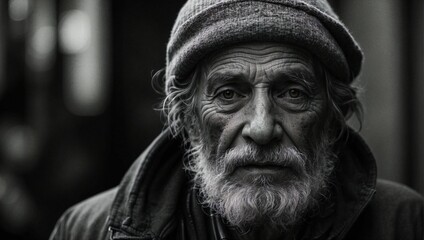 Retrato de una persona de tercera edad o vieja que vive en la calle