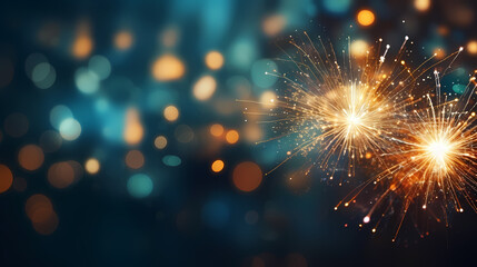 Fototapeta premium Beautiful fireworks background at night for holiday decoration