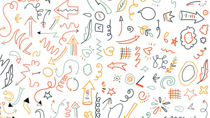Vector summer outline boundless background. Seamless pattern with abstract hand drawn doodle elements. Vector illustration.