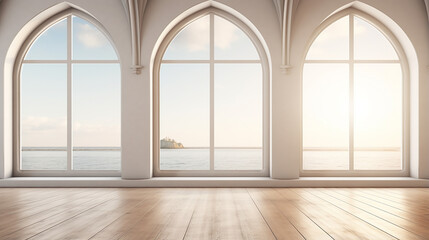 Fototapeta premium view of interior space with arch window design