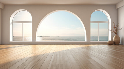 view of interior space with arch window design with sunlight