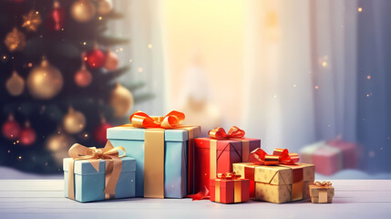 Gift background with copy space for Christmas gifts, holiday or birthday