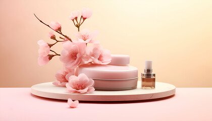 Spa and wellness setting with flowers and candles on white background.