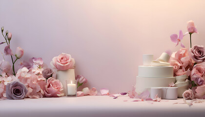 3d render of cosmetic product display podium with beautiful flowers - obrazy, fototapety, plakaty