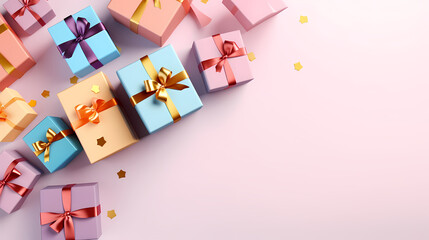 Gift background with copy space for Christmas gifts, holiday or birthday