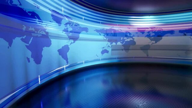 Dynamic Global News Background: Moving World Map on Screen for Engaging News Presentations - 4K Stock Video