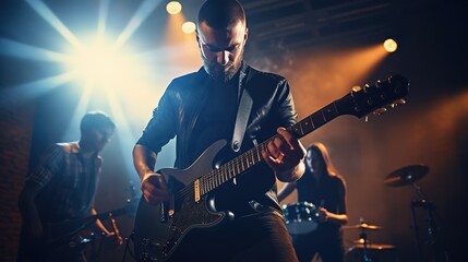 Obraz premium _A_rock_band_is_performing_on_stage._Guitarist_bass_guiter ai generative images