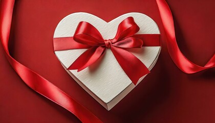 Rhythms of Love: Monochromatic Red Backdrop Sets the Stage for a White Heart Gift Box"
