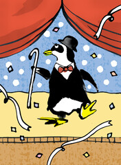 舞台でダンスするペンギンさん