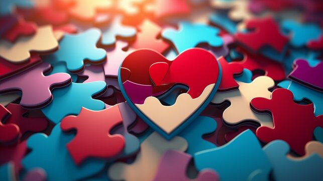 Valentine wallpaper background with a jigsaw puzzle pieces in a colorful heart shaped.
