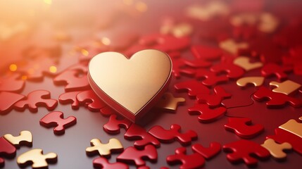 Valentine wallpaper background with a puzzle pieces in a gold heart shaped.