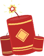 Three festive firecrackers are burning to celebrate the traditional Chinese New Year