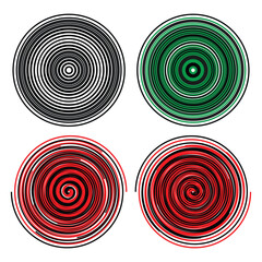 Concentric radial circles. Radiating, circular spiral, vortex circular lines.