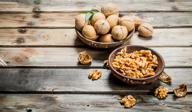 Shelled walnuts in a bowl.