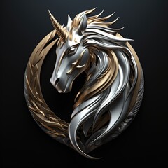 Metal unicorn symbol, to beautify for 3D Printed Models. generative AI - obrazy, fototapety, plakaty