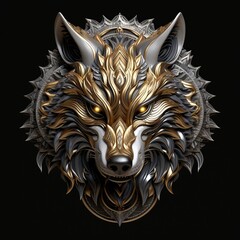 Metal wolf symbol, best for 3D Printed Models. generative AI