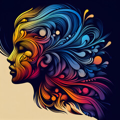 colorful design silhouette of side view of the girl's face