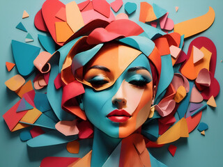 colorful block artistic woman's face 