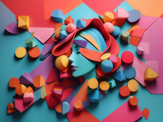 colorful block artistic woman's face  