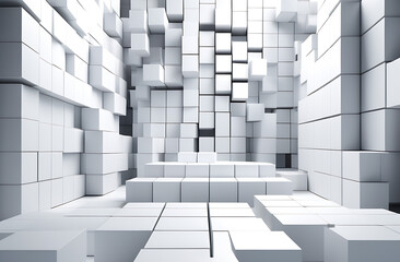 photophone white cubes at different levels, three-dimensional image