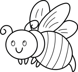 Cute Bee Coloring Page Vector Illustration. Cute Simple Bee Cartoon Coloring Page with white Background.