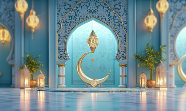 Ramadan background. mihrab and lantern